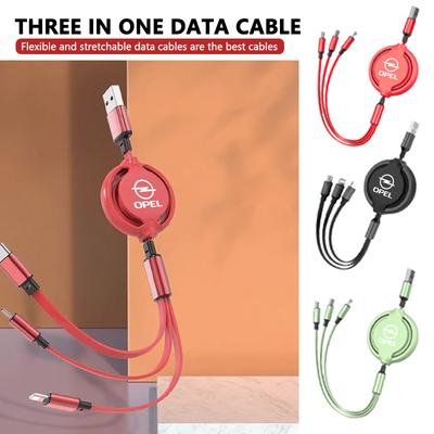 Car 3 In 1 Retractable Micro Data Wire USB Type C Fast Charging Cable For Opel ADAM ASTRA J K CORSA E INSIGNIA MOKKA VIVA Meriva