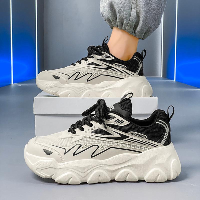 2025 spring men's shoes casual hundred towers lightweight running non-slip sports shoes youth thick-soled heightening dad trendy shoes