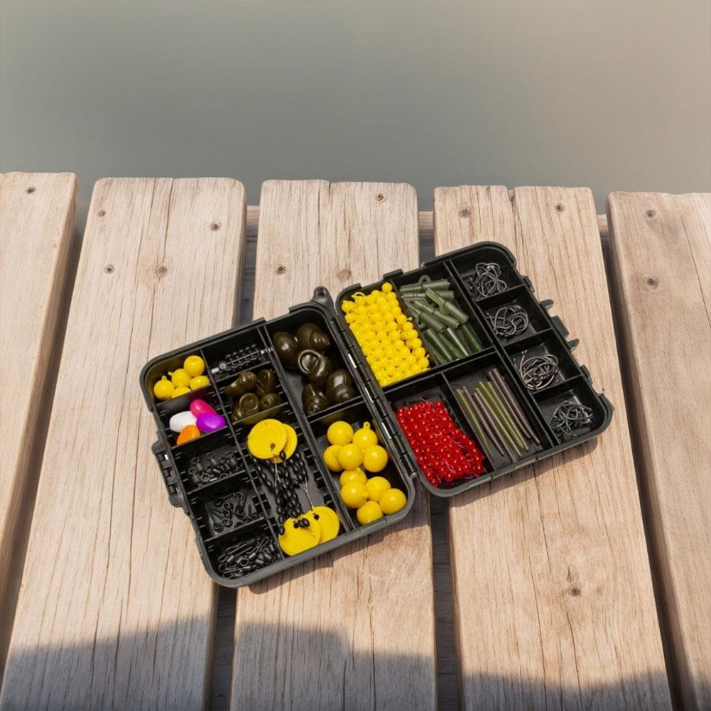 145Pcs Carp Fishing Equipment Kit Including Weights Sinkers Double Sided Fishing Box Kit Hook Swivel Safety Clip Rubber Sleeve