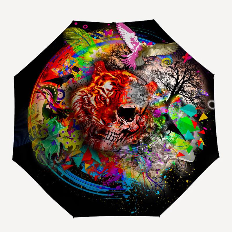 Colorful Tiger Skull Art Print: Vibrant Wildlife DecorUmbrella, Portable 3-Fold Umbrella for Men & Women,Christmas Gift ES264