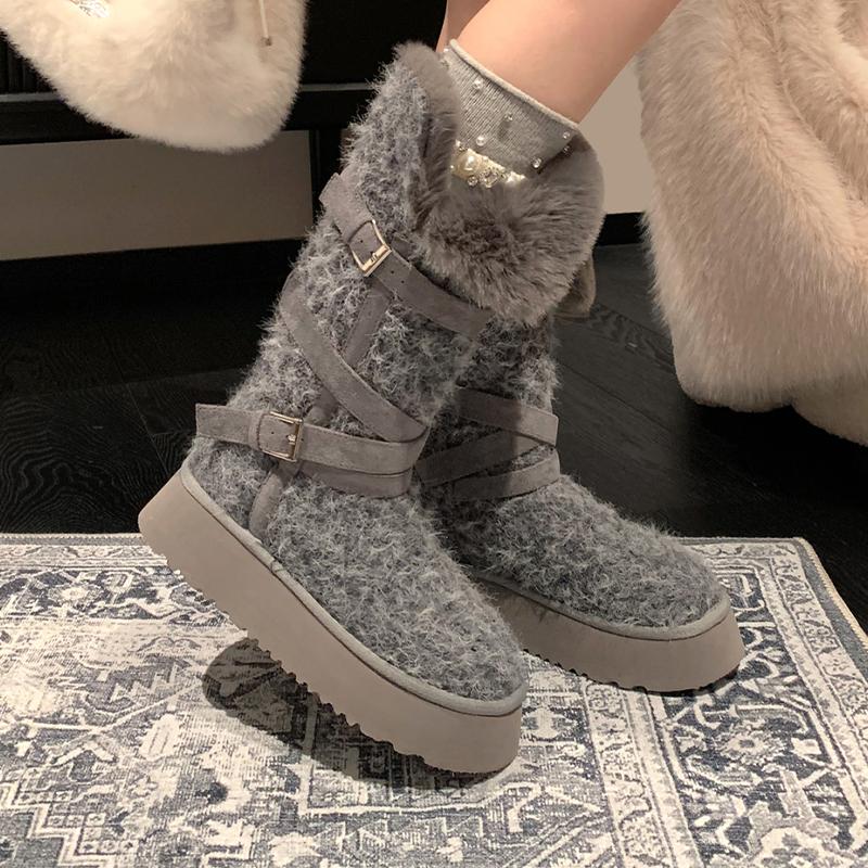Designer Women's High Boots Flats Platform Warm Cotton Shoes Fashion Snow Botas  Short Plush Sport Winter Mujer Ladies Boots