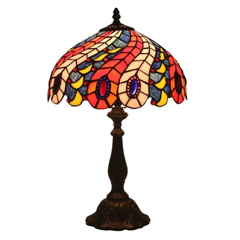 ZK30 Bedside Table Lamp Tiffany Table Lamp for Living Room Stained Glass Handmade Shade ON Off Switch Nightstand Lamps Home Deco