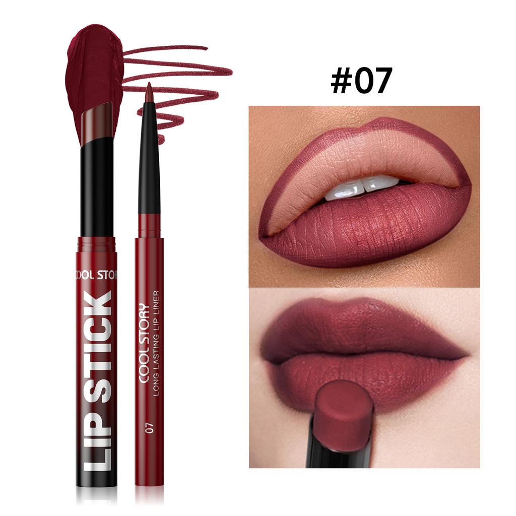 Waterproof Lasting Matte Velvet Lip Gloss Lip Liner Set 2pcs/set Lipliner Pen and Lip Gloss Combination Set Lips Contour Makeup
