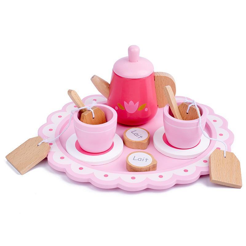 Pink Wooden Teapot Tea Cup Afternoon Tea Set Children Toy For Roleplaying