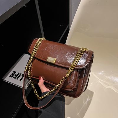 Autumn and Winter Chain Women's Bag, Shoulder Messenger Bag, Solid Color Simple Bag, Retro Casual Small Square Bag Women