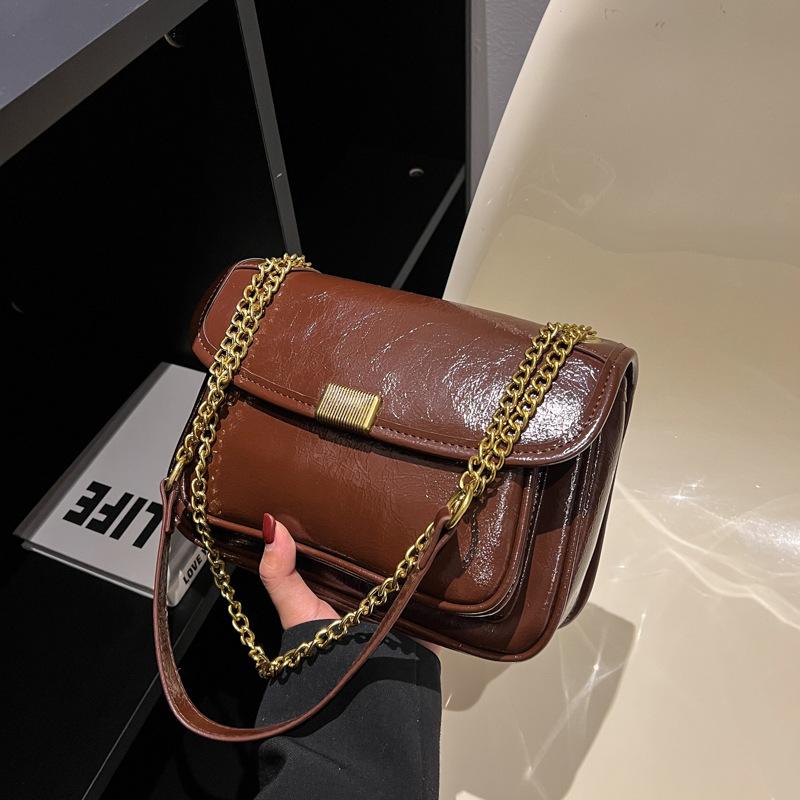 Autumn and Winter Chain Women's Bag, Shoulder Messenger Bag, Solid Color Simple Bag, Retro Casual Small Square Bag Women