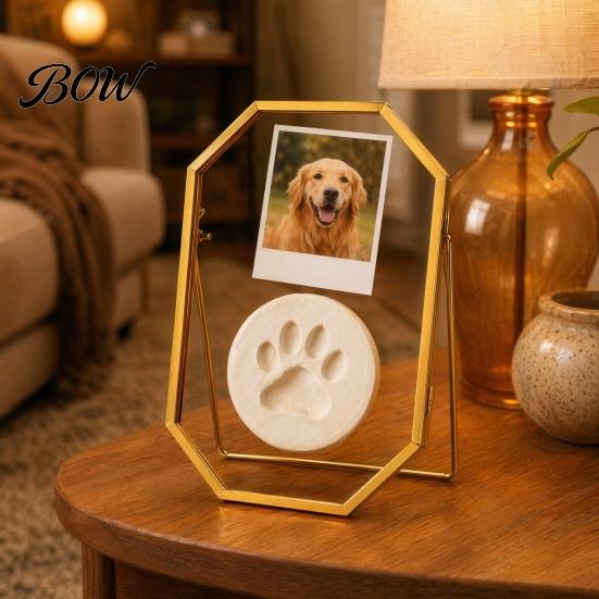 Personalized Memory Frame Glass Press for Dried Flowers, Octagonal Metal Shadow Box with Handprint Clear Glass, Wall Hanging Plant Display Frame, DIY