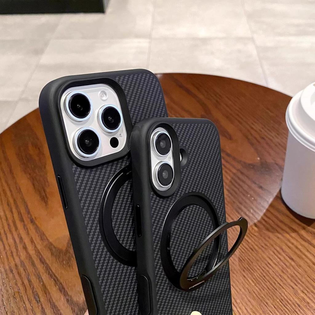 Applicable To Iphone11promax Mobile Phone , Carbon Fiber Pattern Apple 11 Magnetic Rotating Bracket, Anti-drop Fulcrum Shell