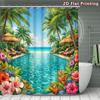 4Pcs Shower Curtain Set with Non-Slip Bath Mat, Toilet Lid Cover, Contour Rug & 12 Hooks, Bathroom Decor