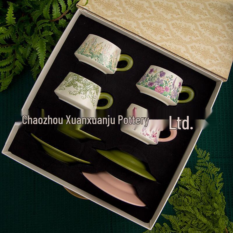 Elegant Floral Ceramic Coffee Cup and Saucer Set
