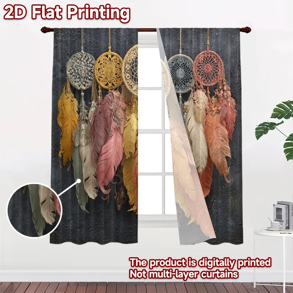2D FLAT PRINTING 2pcs Curtains (Without Rod) Colorful Dreamcatchers with Feathers Modern Creative Curtains Polyester Curtains