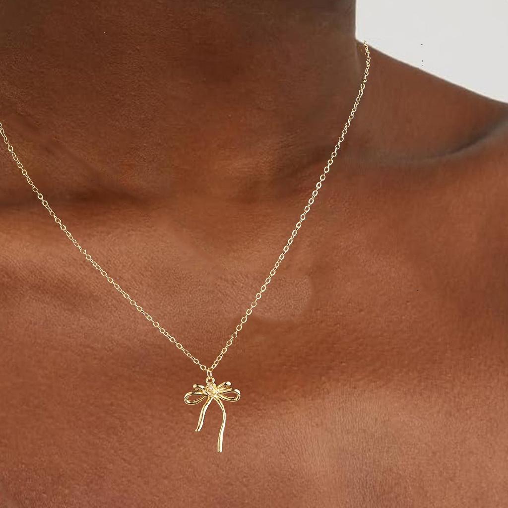 Halsband med rosett, kopparpläterad 14k äkta guld, mångsidigt, europeisk och amerikansk designtrend, INS