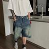 American Retro Casual Washing Design Denim Shorts Men's Old Splicing Versatile High Street Five-point Pants Summer