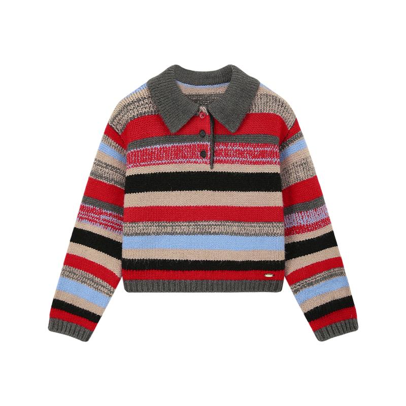 ELLE KIDS Girls Striped Retro Polo Knit Sweater 110/120