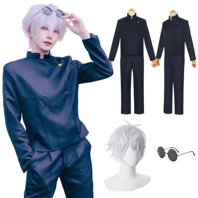 Costumi Cosplay di Gojo Satoru per uomo, Uniforme da liceo Anime, Parrucca bagnata, Costume di Halloween, Abbigliamento per adulti