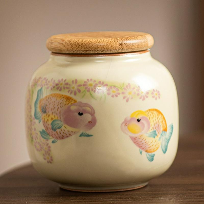 Vintage Ceramic Tea Jar Tea Storage Can Kitchen Sealing Jar Tea Box Sealed Storage Jar Candy Jars Household Teaware Accessories