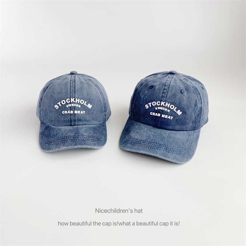 

Letter Adhesive Washed Baseball Cap Women s Cotton Soft Top Distressed Parent-Child Hat Casual Easiest for Match Men s Peaked Cap Tide STOCK Distressed Washed Navy Blue Adults (56-58cm)