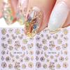 5D Nail Stickers Glitter Golden Dasiy Flowers Geometric Lines Decor Acrylic Embossed Sliders Golden Frame Spring Nail Decals Cherry Blossom Manicure