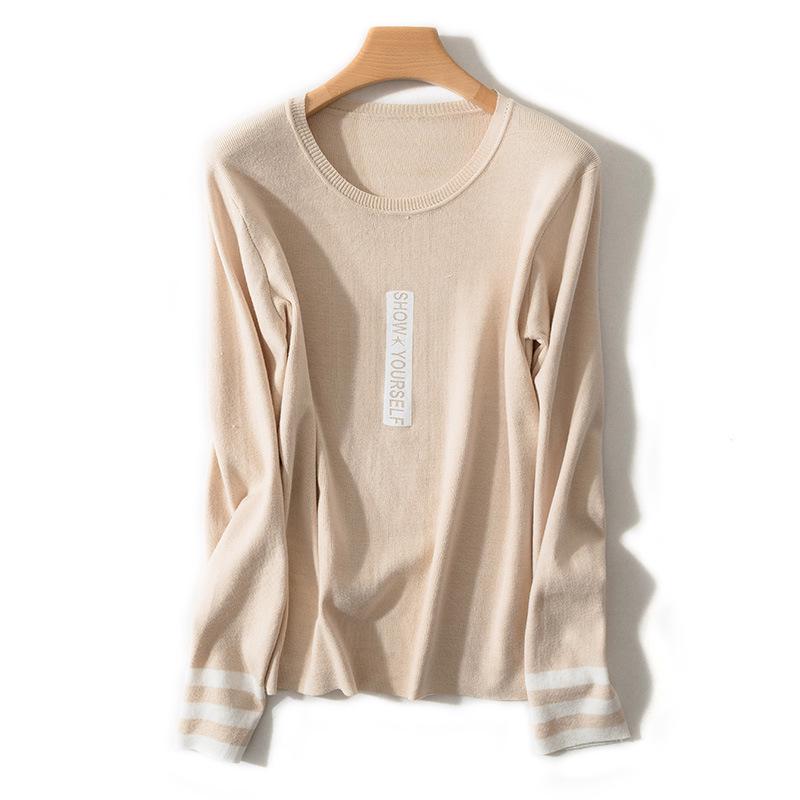 

Женский вышитый трикотаж в стиле колор-блок - Приталенный крой, круглый вырез, весенняя верхняя одежда S for 80-90 jin