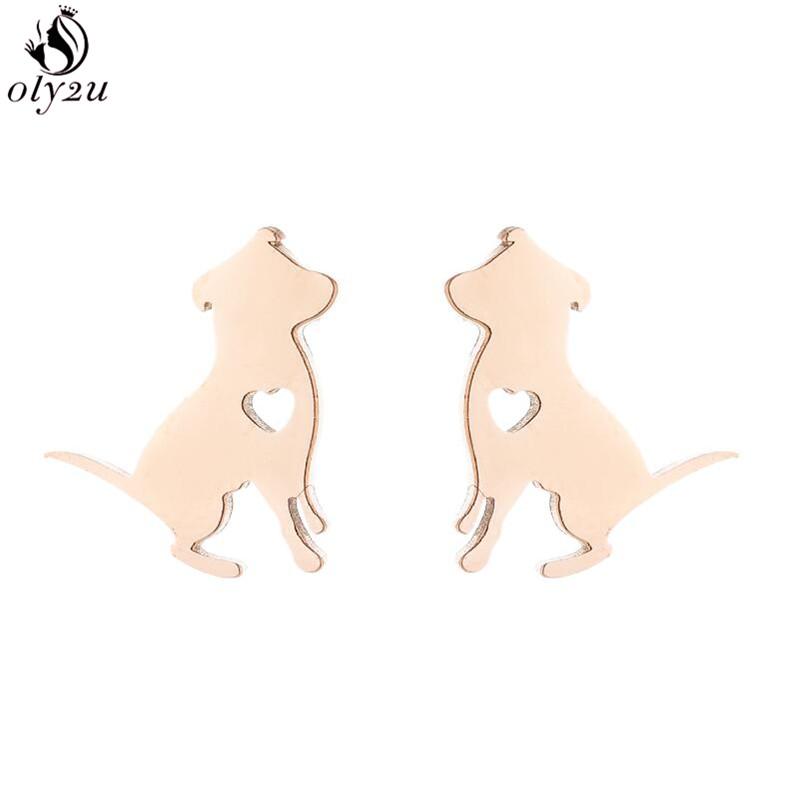Cute Stainless Steel Heart Dog Earring for Women Cartoon Animal Ear Jewelry Girls Student Lovely Pup Earrings Gifts Accessories