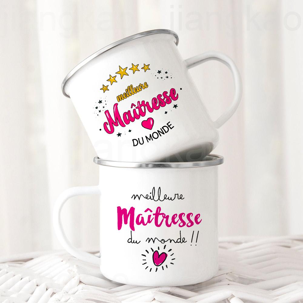 Best Teacher In The World French Print Mug Coffee Cup Drinks Camping Enamel Mugs Teacher's Day Graduate Thanks Gift for Teachers