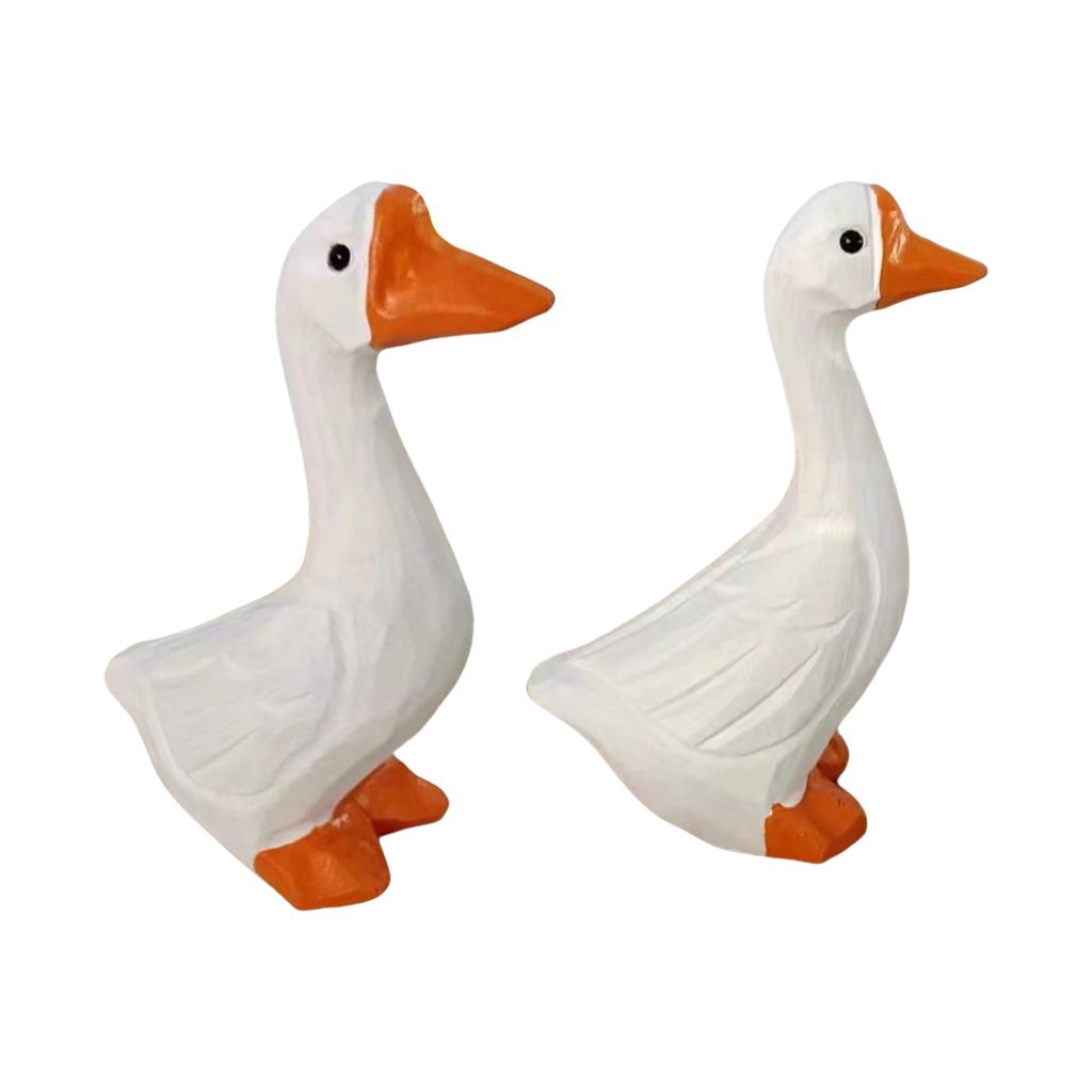 2PCS Wood Goose Sculpture Natural Miniature Animal Collectible Ornament for Home and Garden Decoration Wood Duck Art