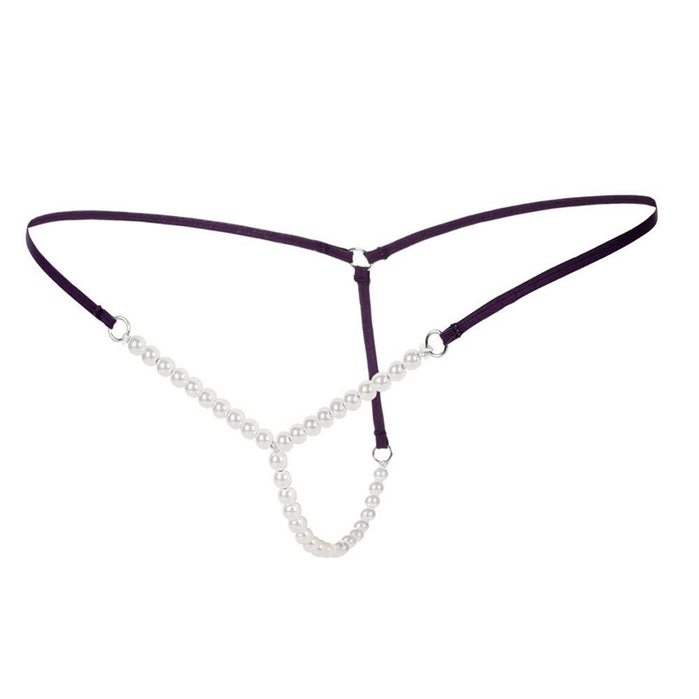 Sexy Women Pearl G-String And Thongs Solid Low Waist Underwear 