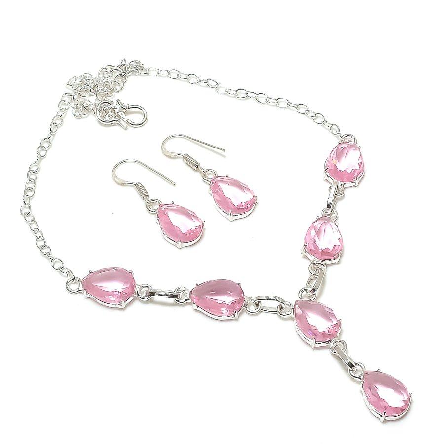 Natural Pink Kunzite Gemstone 925 Sterling Silver Jewelry Necklace 18  ASN-6078