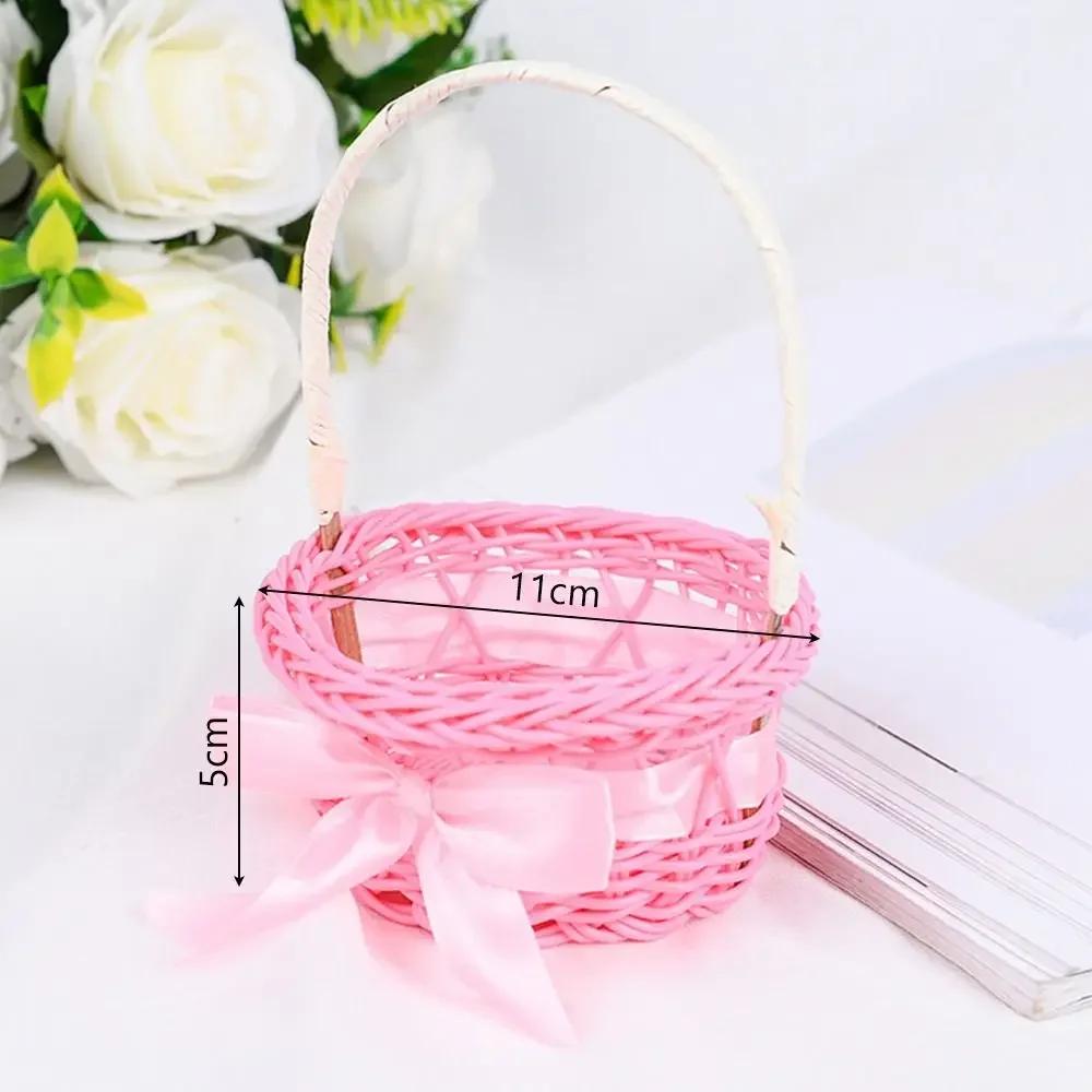 Hand-woven Small Flower Storage Basket Hand-held Rattan Woven Wicker Flower Basket 8 Colors Round Storage Baskets