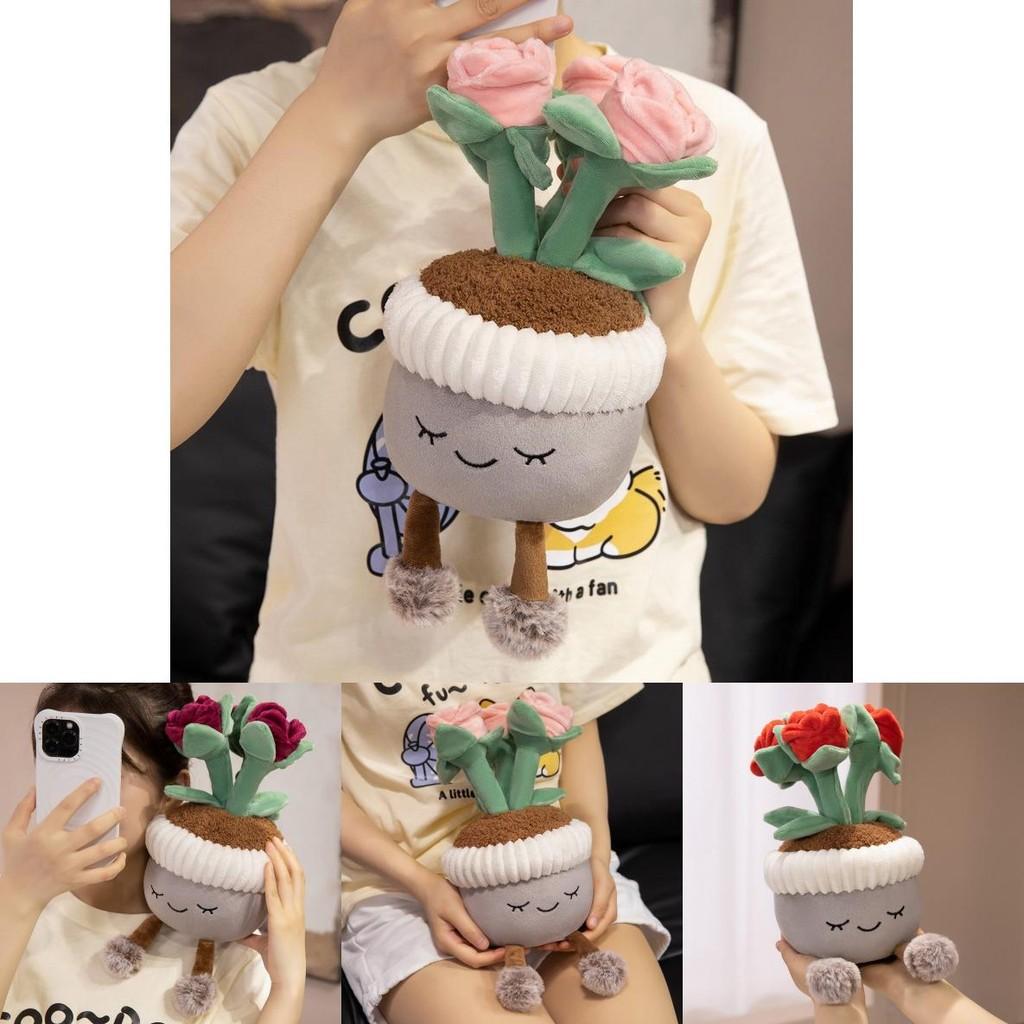 Plush Rose Flower Pot Plant Decor With Soft Pp Cotton For Living Room Ornament