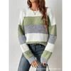 Pull Tricoté Casual Rayé Lâche Col Rond Manches Longues Style Français pour Femme