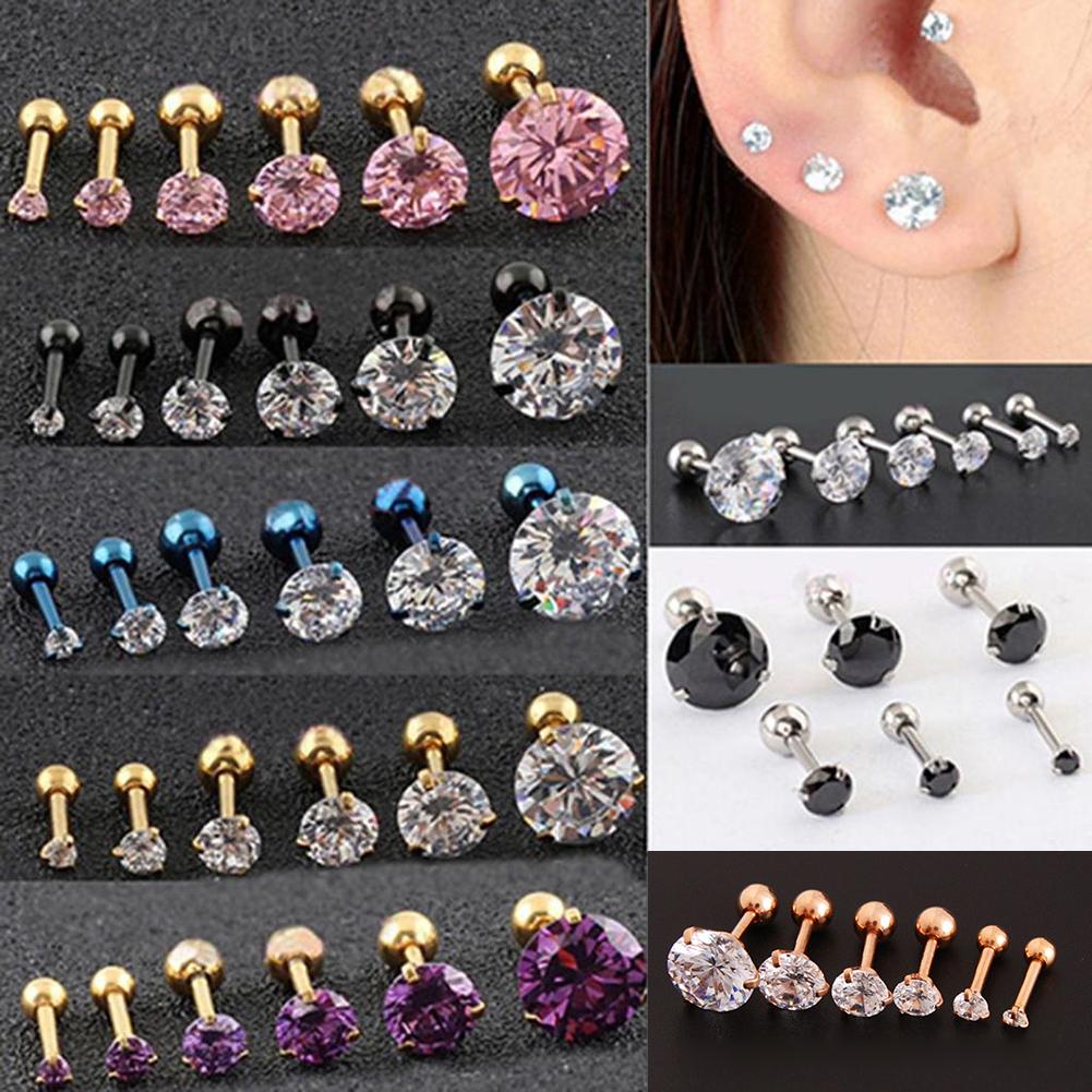 9 Farben Mode CZ 3 Prong Tragus Knorpel Edelstahl Ohrstecker Kristall Zirkon Ohrringe Piercing Schmuck