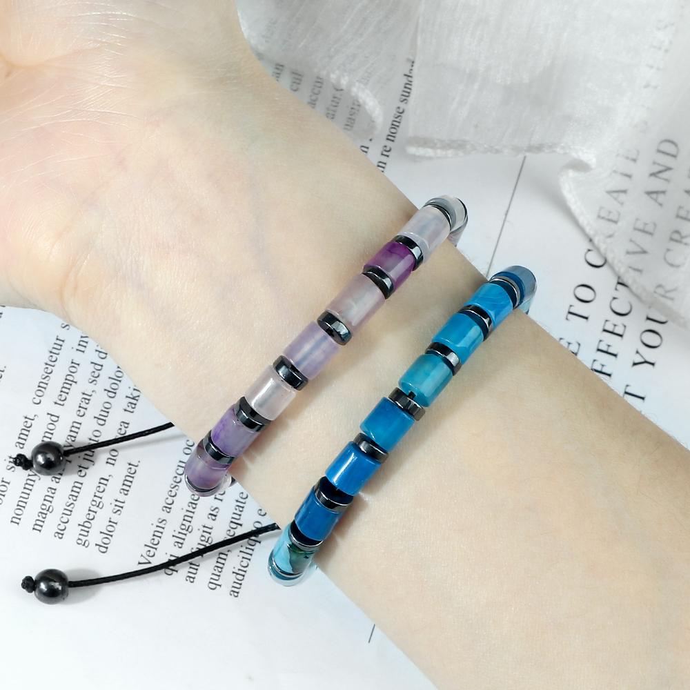 6mm Tiger Eye Onyx Bracelet Adjustable Natural Stone Cylinder Beads Black Obsidian Spacers Stretch Bangle Men Women Gift Jewelry