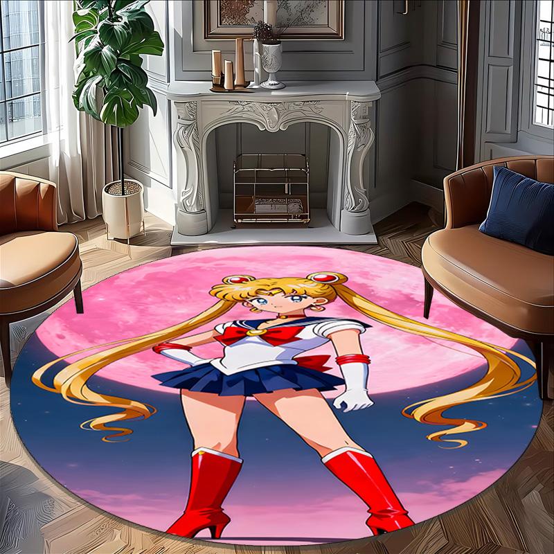 1pc Sailor Moon Carpet, Round Rug, Comfortable, Suitable for Entryways, Living Rooms, Office, And Bedrooms, Christmas Decoration