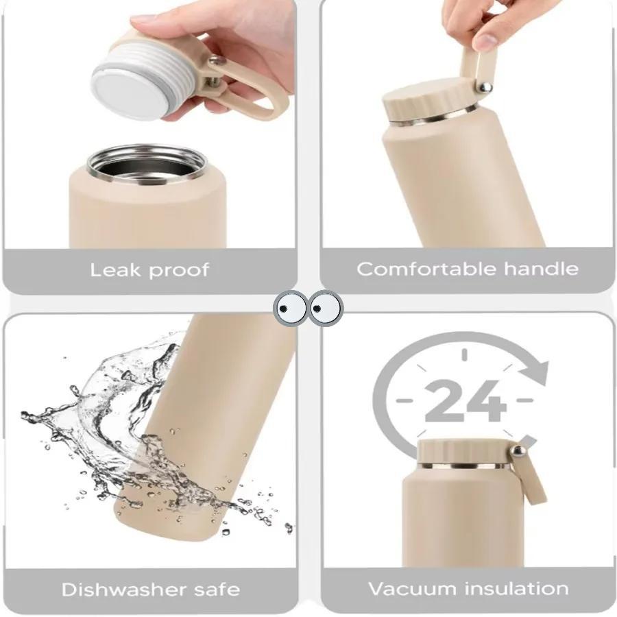 Tyeso 500ml Thermoses with Handle Large Capacity Insulated Easy-Pull Cup Sport Water Bottle for Men Women Portable Mug Hydration with Eye Sticker