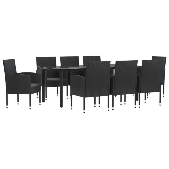 VidaXL Ensemble à manger de jardin 9 pcs noir résine tressée et acier 3203351