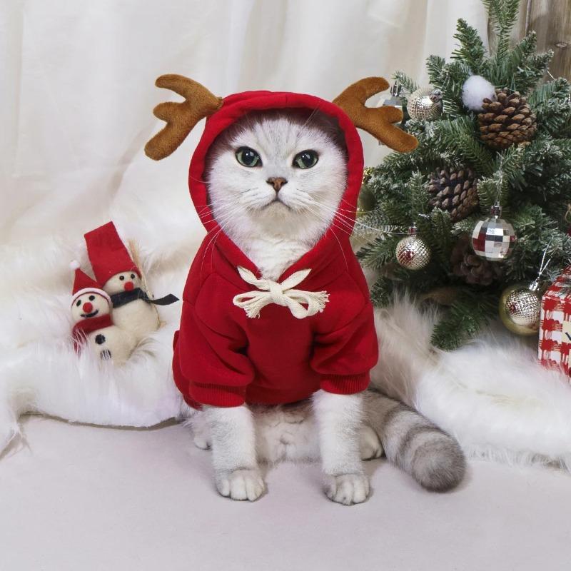 Christmas Reindeer Hoodie for Small Medium Dogs Warm Woven Polyester Holiday Costume Sweatshirt