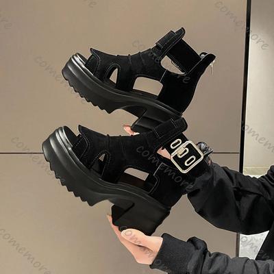 Mode Gotiska Platåsandaler Kvinnor Sommar Kilklackar Peep Toe Gladiatorskor Kvinna Tjock Sula 8cm Höga Klackar Sandalias