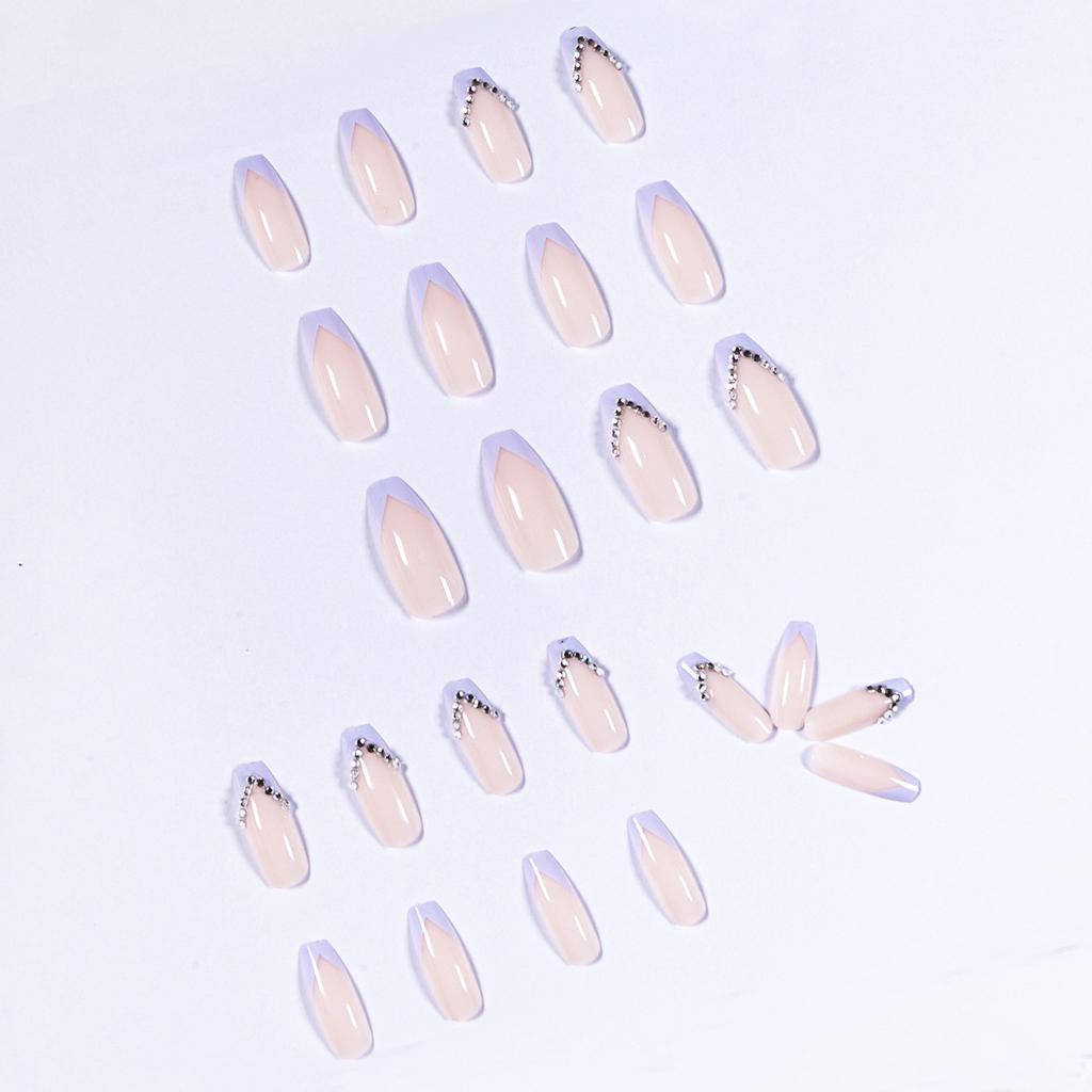 Light purple French full diamond long ballet nail patch nail patch wearing nail art finished fake nail removable nail