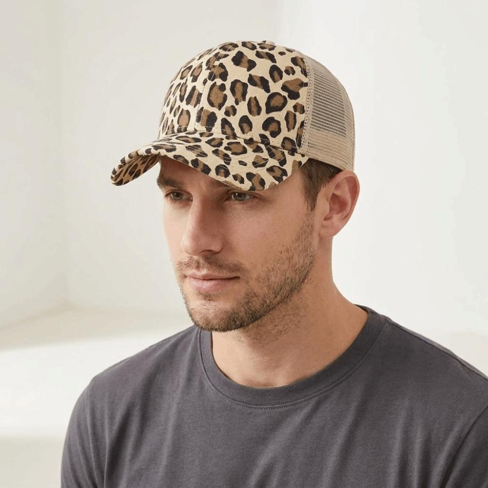Breathable Visor Hat Soft Mesh Peaked Hat Hip Hop Leopard Print Baseball Cap Summer
