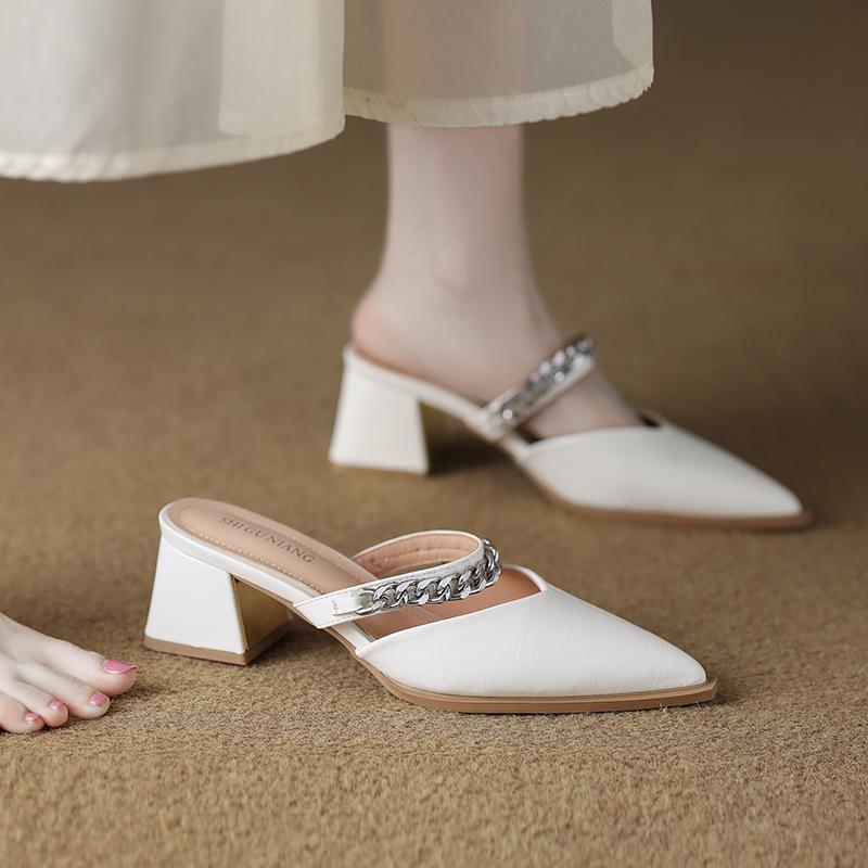 6001-5 Premium Baotou Half Slippers Women's Summer Wear Light Luxury Mary Jane Temperament Versatile Pointed Sandals