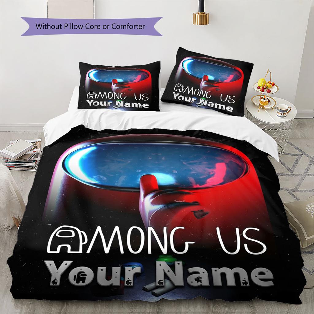 Among Us Custom Name Pattern Bedding,Quilt Set Quilt Cover Pillowcase Home Birthday Gift(1 * Duvet Cover + 2 * Pillowcase, Without Core)