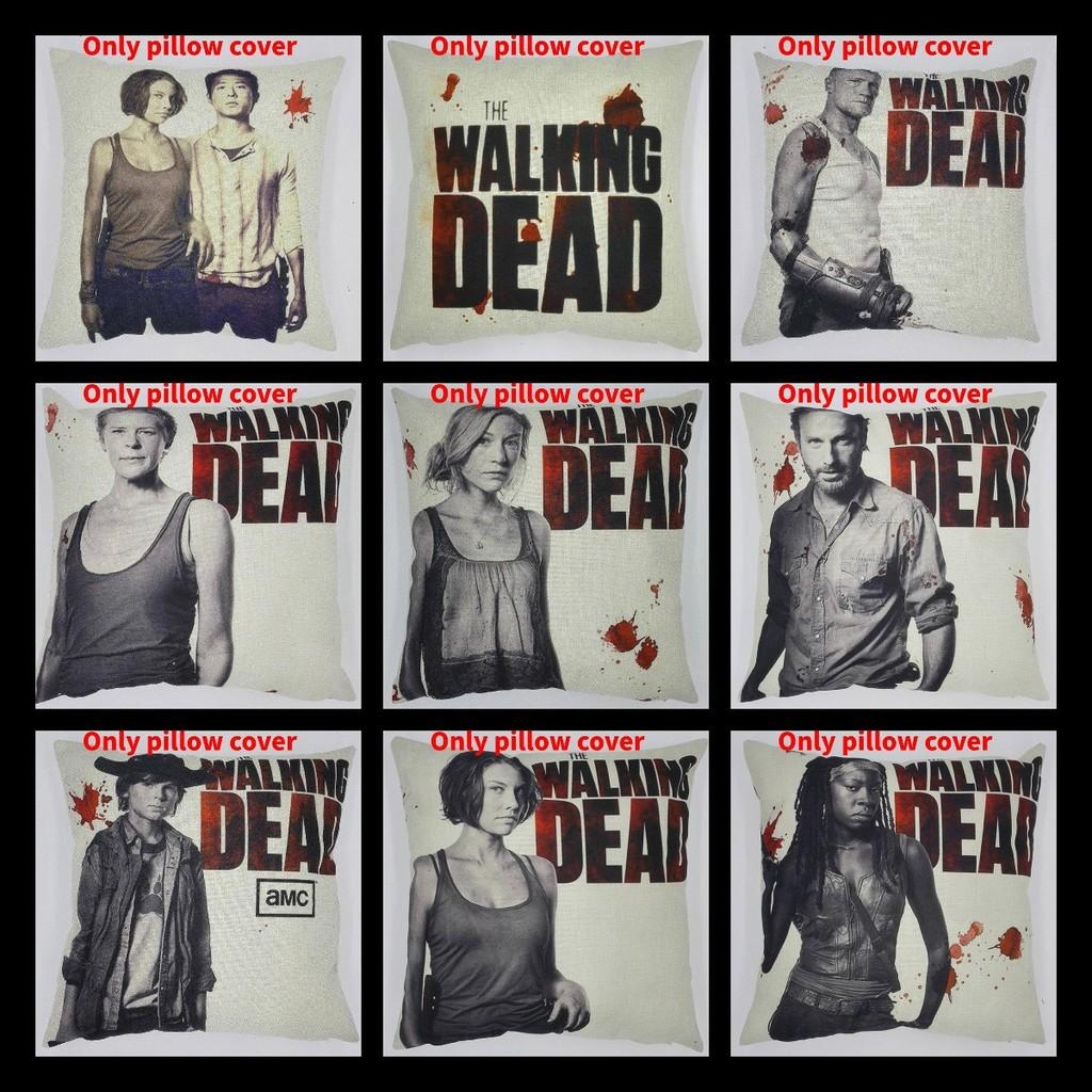 Premium Grey Linen Walking Dead Sofa Pillow Case For Fans Of Zombie Series 45x45cm