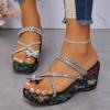 Fashion Wedge Sandals Woman Sequins Heel Platform Shoes Summer Bow Belt High Heels Ladies Dress Shoes Sandals Femme