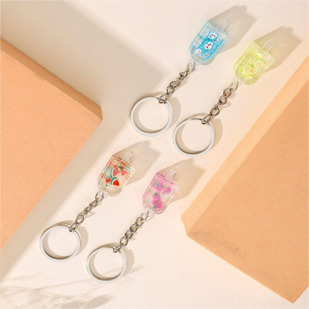 Glow Cup Fruit Ice Cream Keychain Acrylic Pendant Flower Slice Keyring Jewelry Gifts   Car Keychain