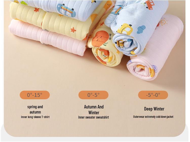 Newborn Three-Layer Warm Cotton Pajamas & Cardigan Set - Infant Class A Clothing