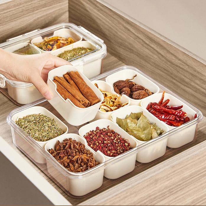 Kuchyňský úložný box na koření pro domácnost Velkokapacitní ochucovací box Stolní box s rukojetí Uzavřená nádoba