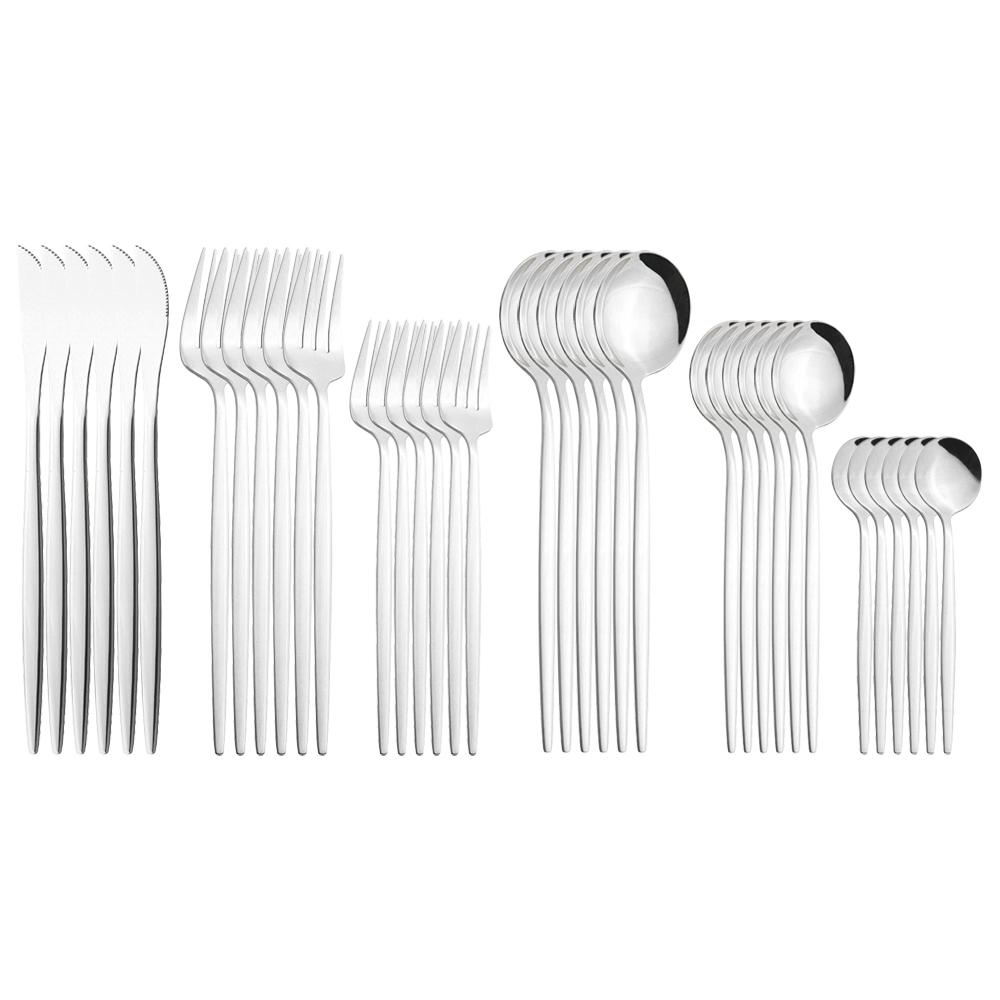 36Pcs Black Gold Cutlery Set Knives Dessert Fork Coffee Spoon Dinnerware Flatware Stainless Steel Silverware Party Tableware Set