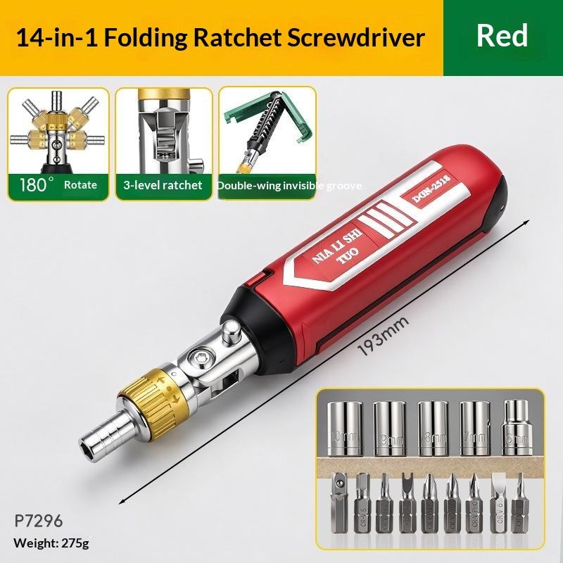 14 In 1 Ratchet Screwdriver Set Multi-Function Magnetic Rotary Bit Kit Lightweight Hand Tool for Car Interior Repair Home Fixing