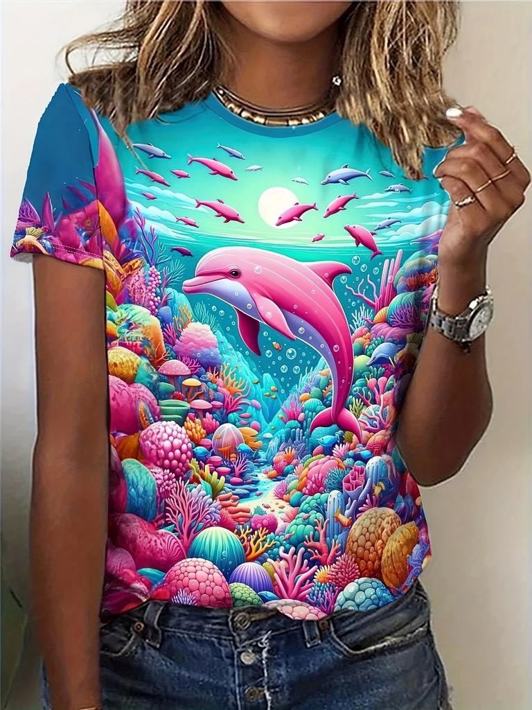Summer New 2025 3D Digital Printing T-shirt for Women Loose Casual Round Neck Short-sleeved Animal Print T-shirt